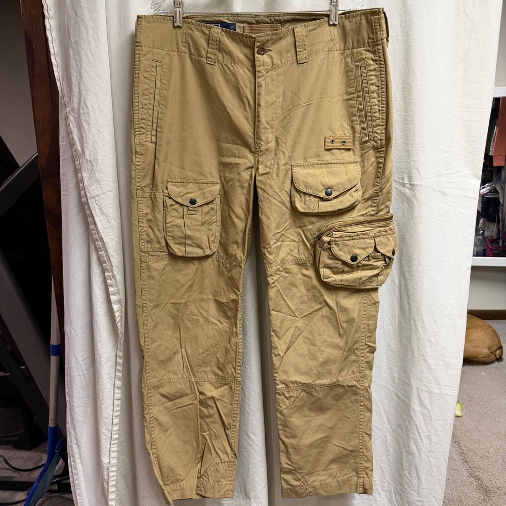 VTG Polo Ralph Lauren Mens Khaki Paratrooper Cargo Pants 36x30 Utility Trousers